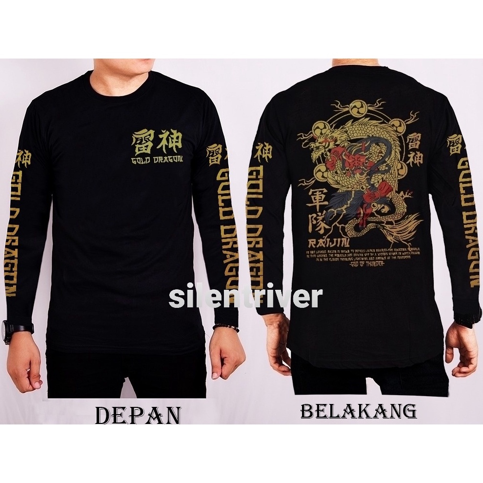 KAOS PRIA/KAOS DRAGON GOLD LONG/KAOS SAMURAI/NAGA/TULISAN JEPANG/KAOS MOTIF/OUTDOOR/KAOS BERGAMBAR/K