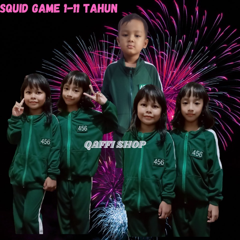 Baju Squid Game Anak Laki-Laki Perempun Seleting Warna HIjau