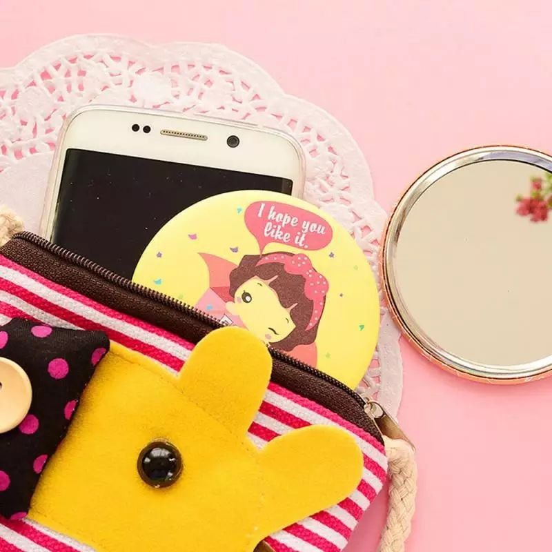 (Pimenova) Cermin Makeup Mini Portable Bentuk Bulat Motif Kartun