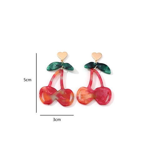 LRC Anting Tusuk Fashion Red Cherry Resin Alloy Contrast Stud Earrings K01108