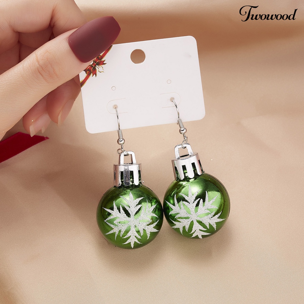 Twowood Women Earrings Round Ball Pendant Snowflakes Pattern Jewelry Christmas Bulb Five-pointed Star Dangle Earrings Accessories