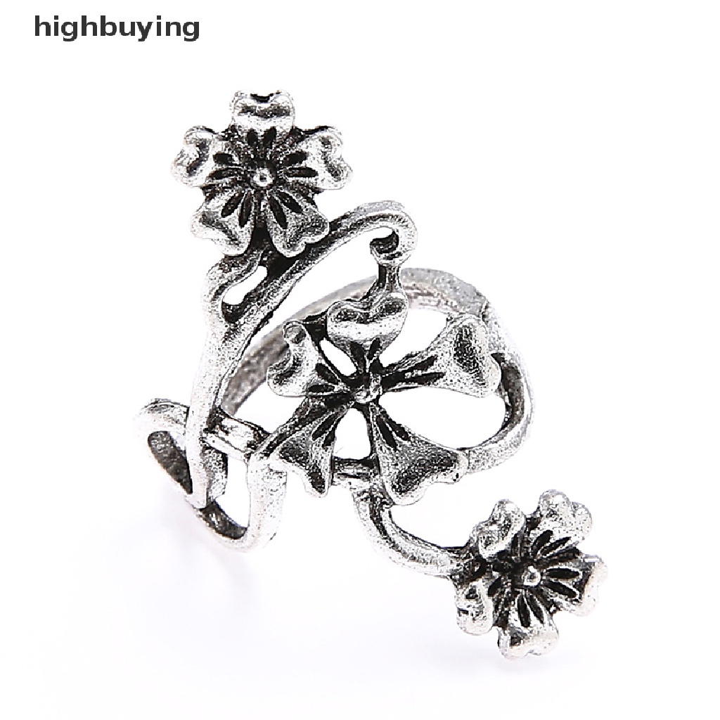 Hbid 4pcs / Set Cincin Silver Antik Vintage Bohemia Desain Bunga Mawar Untuk Wanita