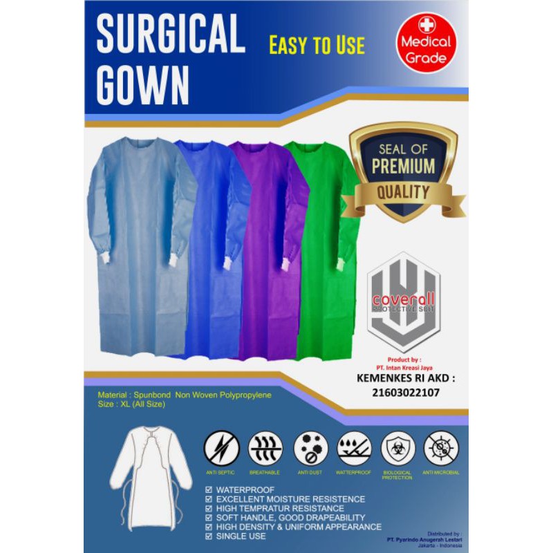 gown disposable spunbond putih 50gsm