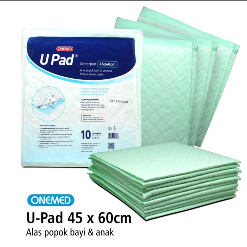 Perlak Upad 45x60cm Underpad Bayi Alas Popok Bayi OneMed pak isi 10lbr