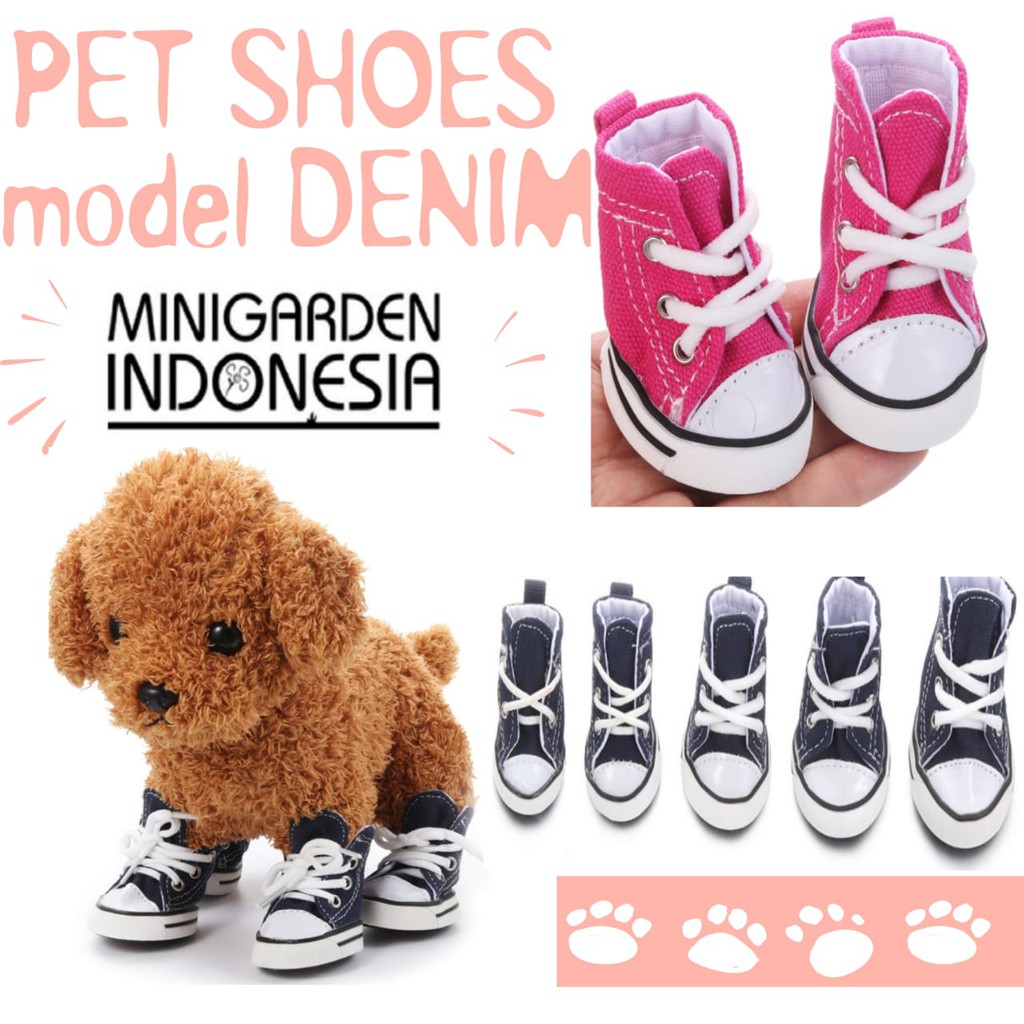 PET SHOES MODEL DENIM sepatu hewan anjing kucing anti slip anti air hujan