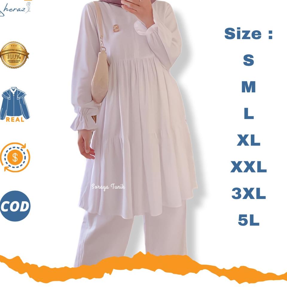 {CWD.20Au22ᴷ} Tunik Putih Polos Oversize Jumbo Ld 120 130 140 SORAYA S M L XL XXL XXXL 5L Baju Atasa