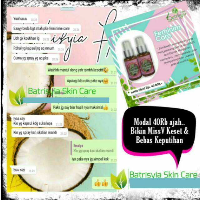 Feminime care batrisyia herbal, pembersih kewanitaan,  daun sirih,  penghilang keputihan