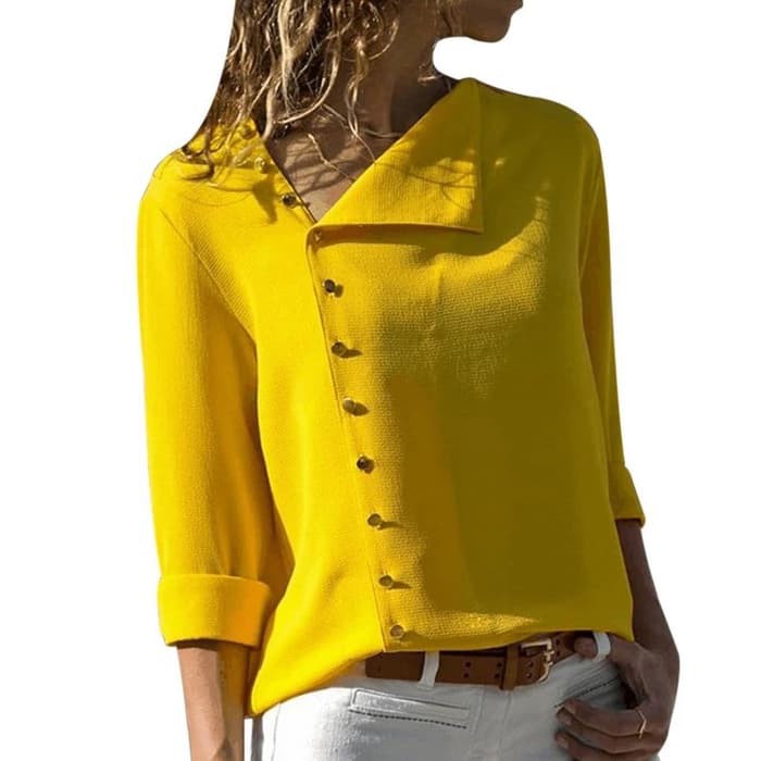 baju atasan Kemeja kerja Wanita style Korea   Kuning