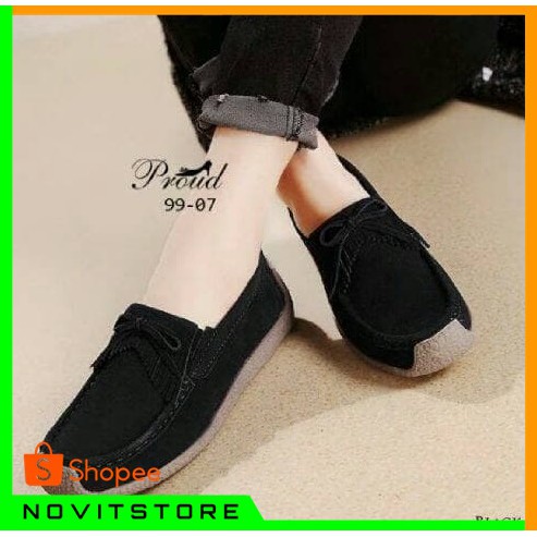 Vahn SUKI Sepatu Flat Shoes Kerja Wanita Casual Santai Hitam Abu FMD05