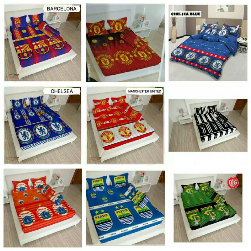 READY Sprei lady rose 160x200/180x200 motif bola:chelsea,mu,Juventus,barca,persebaya,persib,persija 