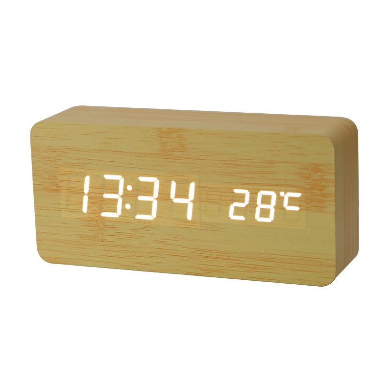 Jam kayu / Jam kayu elektronik / Jam Alarm Led Digital dengan Kontrol Suara / Jam Digital / Jam Led