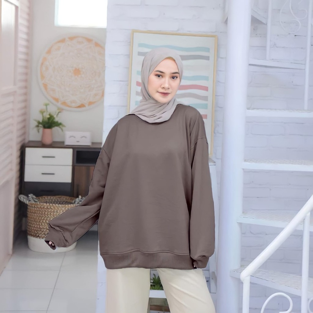 Sweater Crewneck Polos Pria Wanita Fleece Cotton