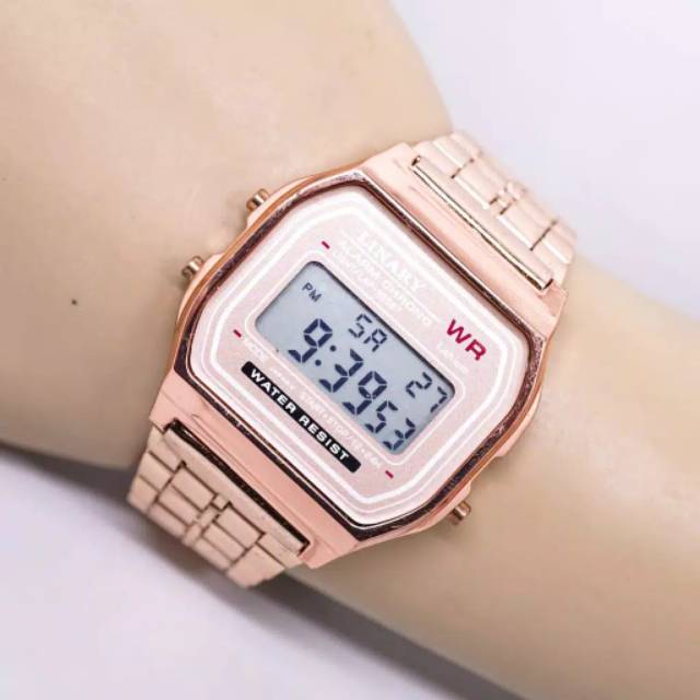 Jam Tangan Pria Wanita Fashion  Linary Kotak Tiga Tombol  Rantai Steel