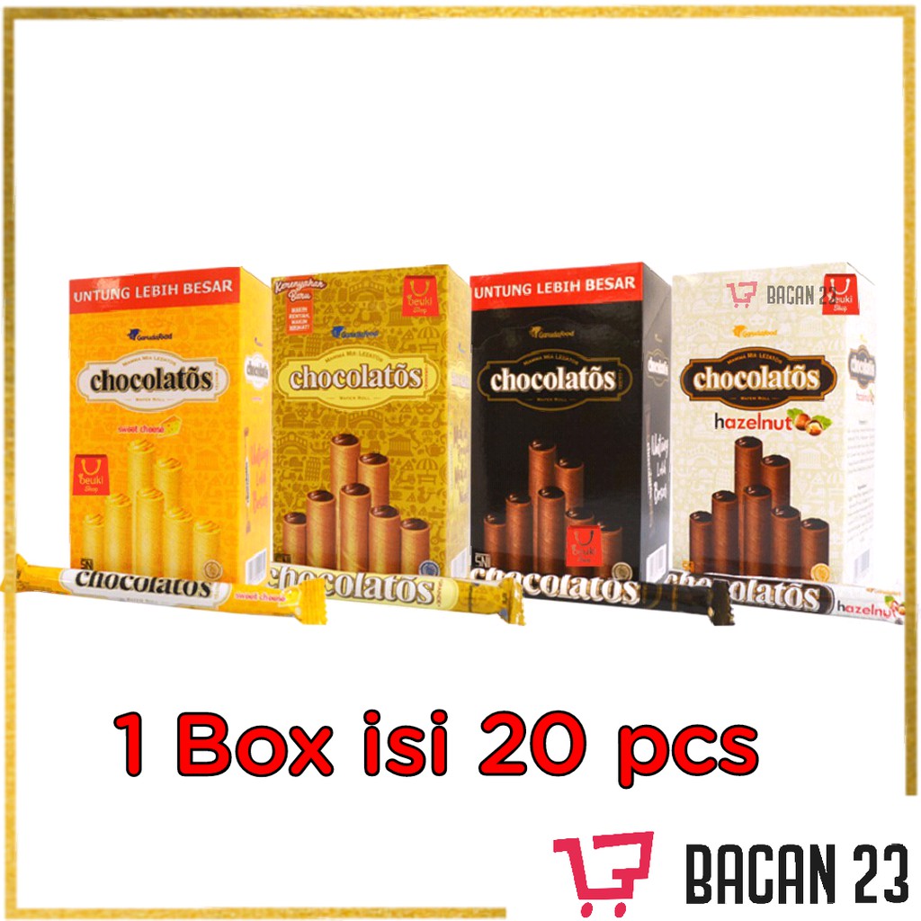 

Chocolatos Wafer Rolls ( 20 pcs / Box ) ( Original - Dark Choco - Sweet Cheese) / Bacan 23 - Bacan23