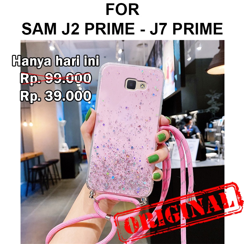 GLITTER LANYARD case Samsung J2- J7 Prime softcase casing hp cover tali blink tpu