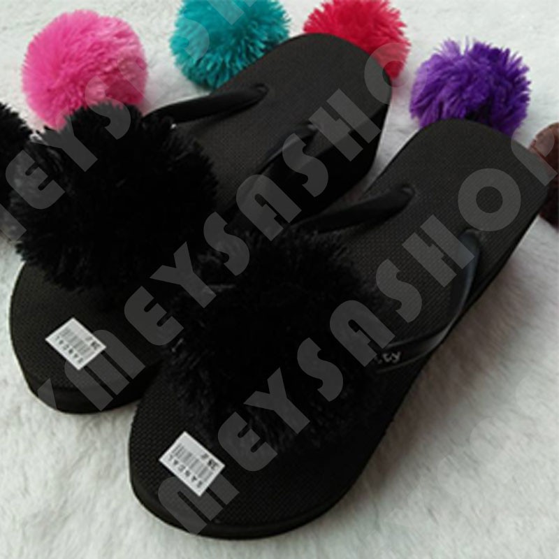 Sandal Wedges POMPOM Kualitas Super