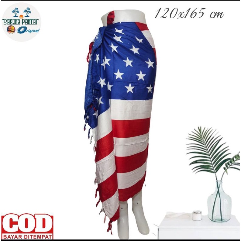 Kain Bali Pantai - Kain Bali Motif Bendera Standar - Sarung Pantai Azka Mode - Sarung Bali - Kain Pa