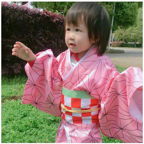 COSTUME KIDS COSPLAY NEZUKO KIMETSU NO YAIBA HAORI YUKATA FULLSET KIMONO JEPANG ANIME