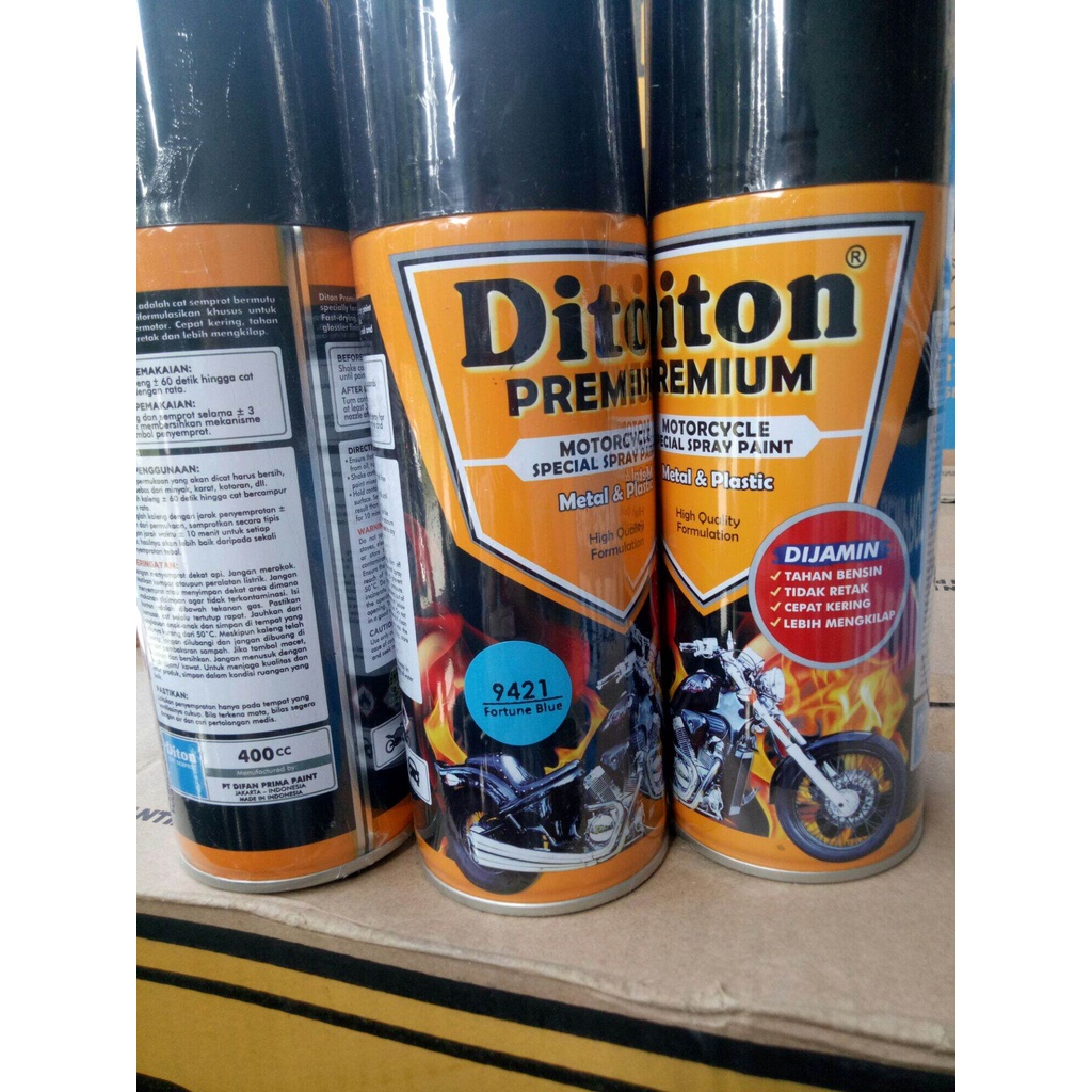 Pilok Diton Premium Fortune Blue 9421 400cc biru glossy biru terang pilox biru cat semprot tahan bensin cat semprot diton premium