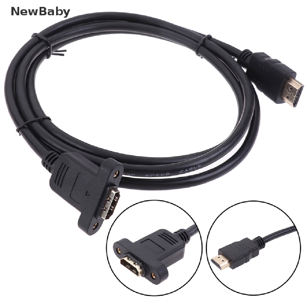 Newbaby 1Pc Kabel Extension HDMI Male Ke Female Lapis Emas Dengan Panel Sekrup