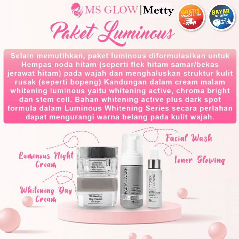 Ms Glow Original Paket Acne / Whitening / Ultimate / Luminous Seller Resmi Skincare BPOM Perawatan Pemutih Wajah Skin Care Manfaat Flek Noda Kusam Kerutan Jerawat Bruntusan Berminyak Cerah Glowing msglow Padang-5