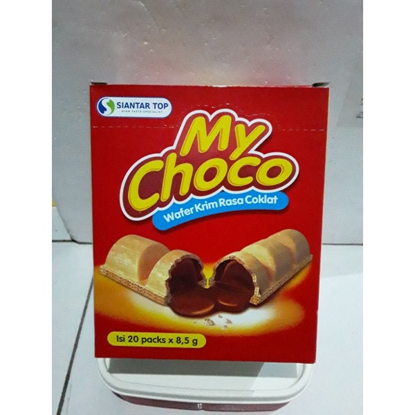 

My choco coklat wafer dan biskuit coklat satu pack isi 20 kemasan