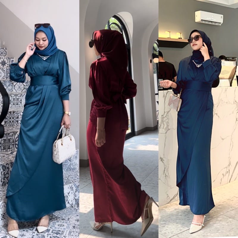 Bestseller - Nathalie Dress Bahan Silk Premium / Gamis Wanita Terbaru 2023 Kekinian / Gamis Kondangan