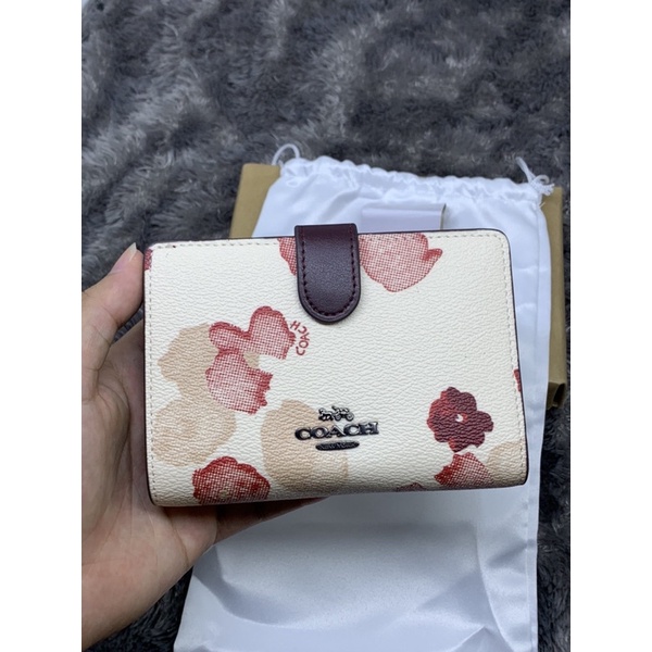 Coach Medium Corner Zip Wallet With Halftone Floral Print (F39127)