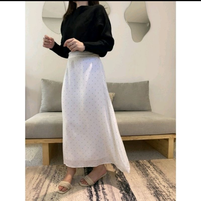 Rok Polkadot / Premium / Rok Panjang / Hitam&Putih / Basic / Yeji Skirt / Korea / Premium