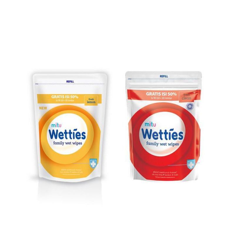 Wetties Tissue Basah Refill Fresh Clean dan Fresh Lemon isi 60 sheets extra 30 sheets