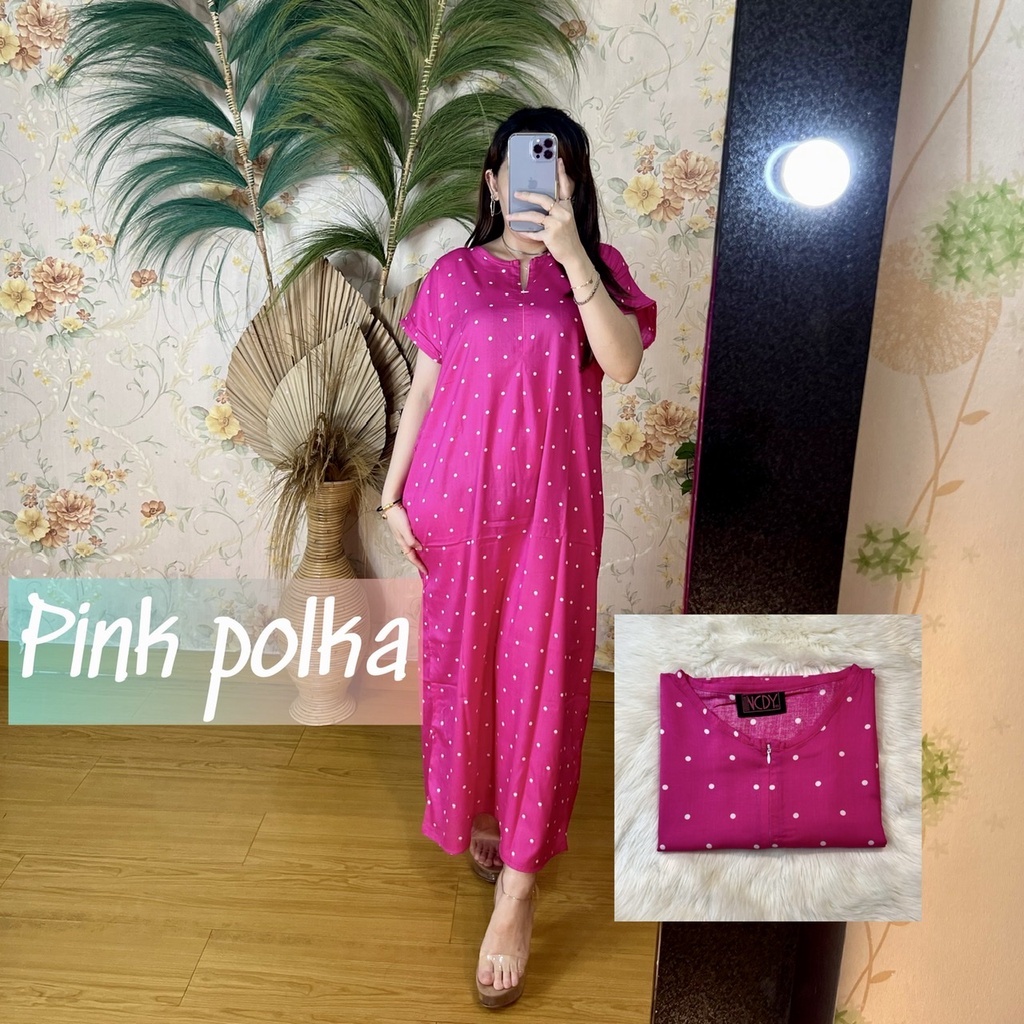 PART1 NCDY HOMEWEAR DASTER PANJANG SEMATA KAKI LD 130cm BUSUI FRIENDLY JUMBO-Pink polka