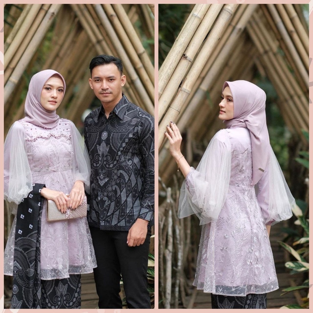 KHANSABATIK [JUMBO READY] TERMURAH! SET KEBAYA LUNA SERIES TUNIK LILLAC AKITA KEBAYA MODERN ORIGINAL COUPLE BAJU SARIMBIT BATIK ATASAN WANITA BROKAT WISUDA MURAH LAMARAN