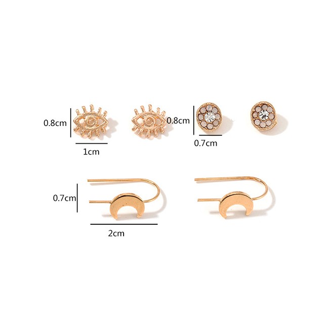 LRC Anting Tusuk Fashion Golden Diamond Flower Ear Moon Stud Set D81668