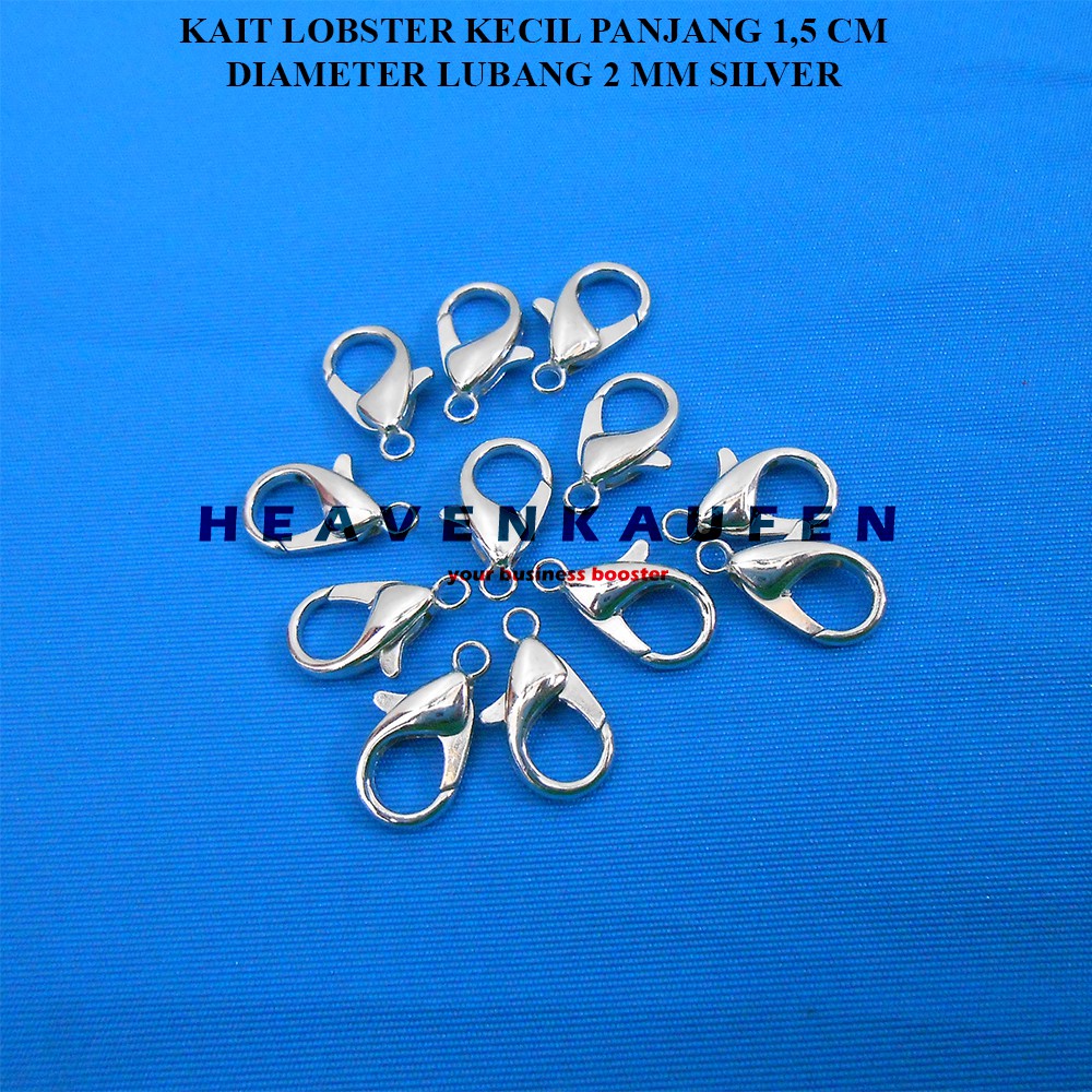 Kokot Udang / Kait Lobster Kecil Panjang 1,5 cm Diameter Lubang 2 mm Warna Silver Harga Per Lusin