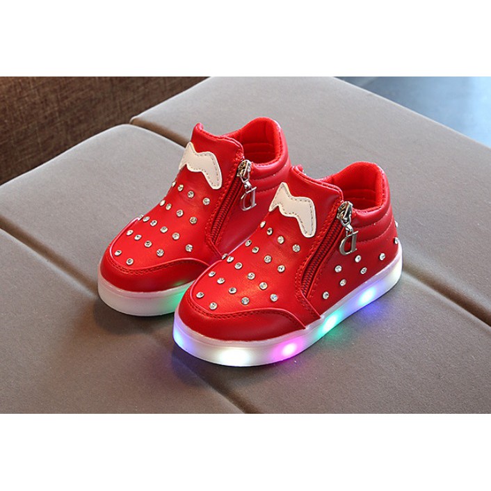 21-25 Sepatu Boot Anak Lampu Import Evisu Diamond Stoods Zipper Red Merah - UNX 0198