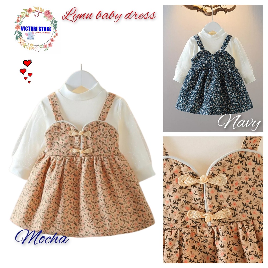 Dress Bayi Perempuan Kancing Shanghai Baju Fashion Anak Bayi Perempuan 6 bulan - 3 tahun Lengan Panjang LYNN Korean Style Import