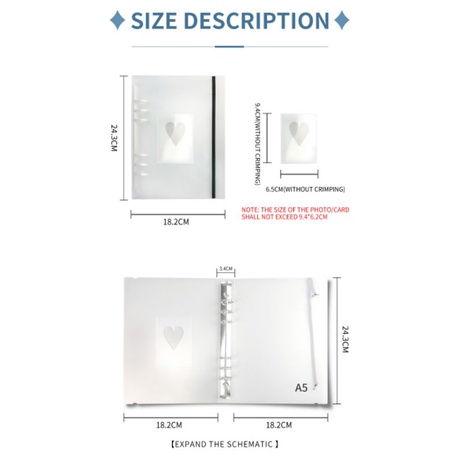 Binder A5 Love Heart Hard Case Photocard / Album Photo PC Paper Sleeve 6 Ring