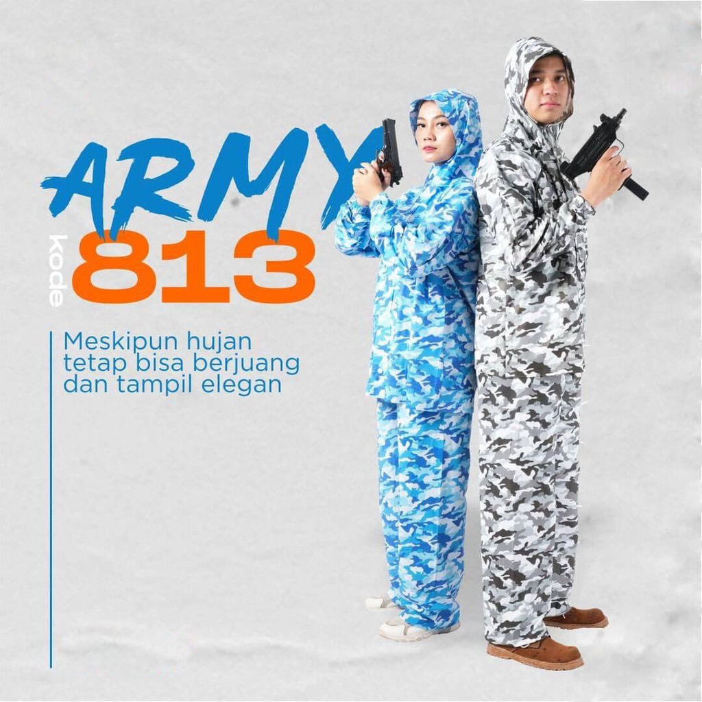 Jas Hujan Pria Wanita Setelan Baju dan Celana Dewasa Motif Army Tebal Lentur Tahan Lama by PLEVIA