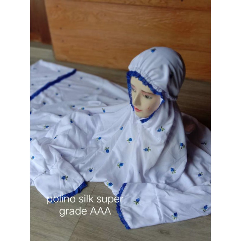 Mukena dewasa terusan lajuran polino bordir motif bunga/love tabur renda simpel