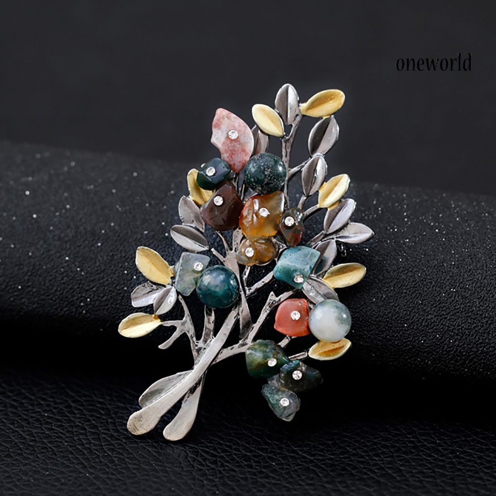 OW@ Colorful Leaves Rhinestone Brooch Pin Shirt Decor Women Jewelry Party Gift