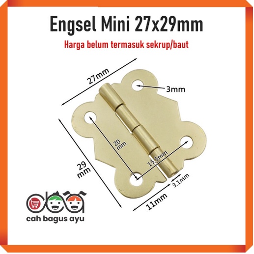 Engsel Kupu Mini 29 x 27 mm  Ring Box Seserahan Kotak Mahar Kecil 3cm