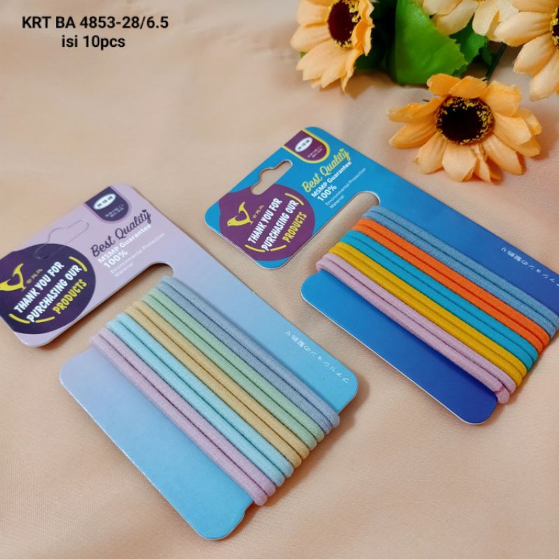 Karet Ikat Rambut Polos Elastis Aneka Warna Isi 8pcs / Kuncir Rambut Anti Melar KRTBA4853-27-4