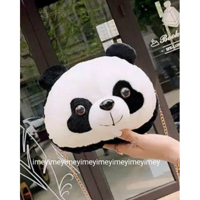 tas selendang wanita kepala boneka panda