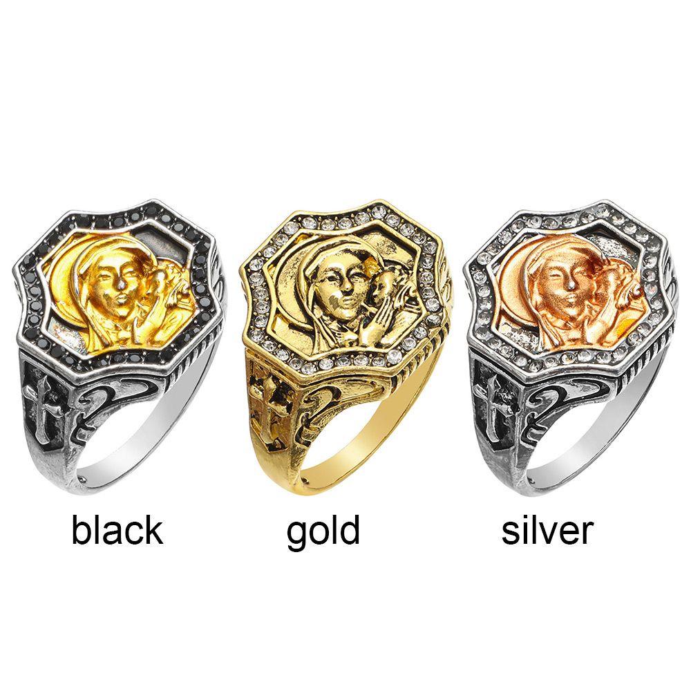 Preva Vintage Alloy Rings Mode Pave Setting Handmade Ukuran 6-12 Cincin Religi Silang