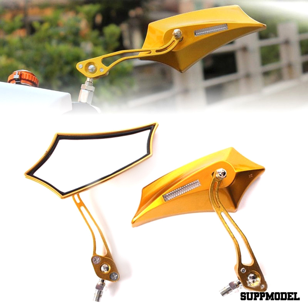 Spm 2pcs Kaca Spion Universal Bahan Aluminum Alloy Untuk Ujung Stang Motor