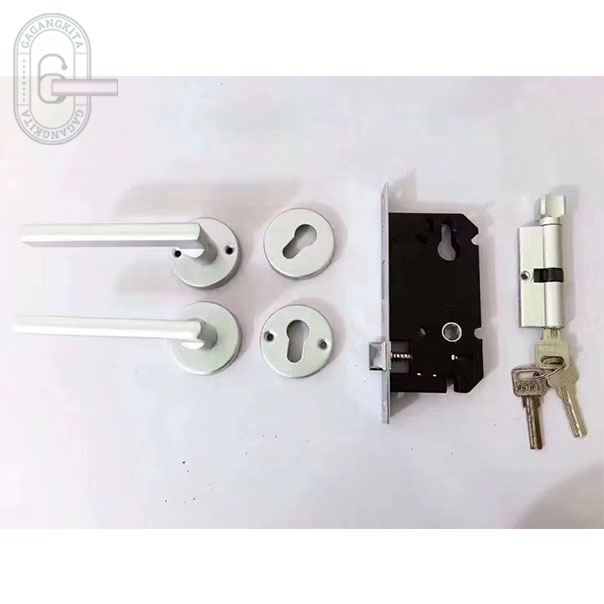 Gagang Pintu 1 set siap pasang, Gaya Eropa Handle Lock Door White Minimalis Model Lurus Bedroom Living Room Mechanical Anti-Theft