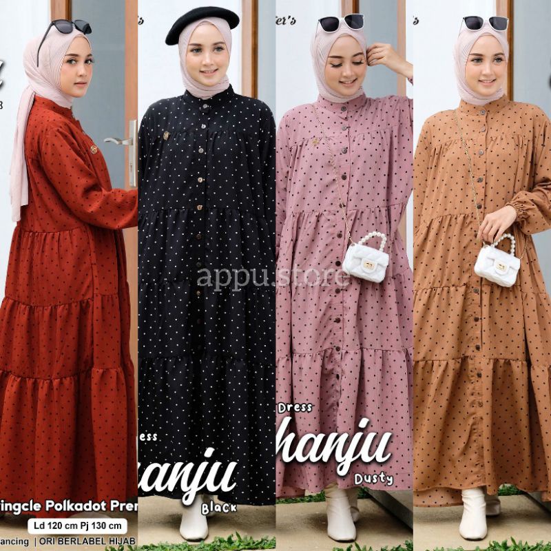 SHANJU DRESS BY HIJAB SISTERS | MAXI DRESS JUMBO CRINKLE PREMIUM MOTIF POLKADOT CANTIK FASHION MUSLI