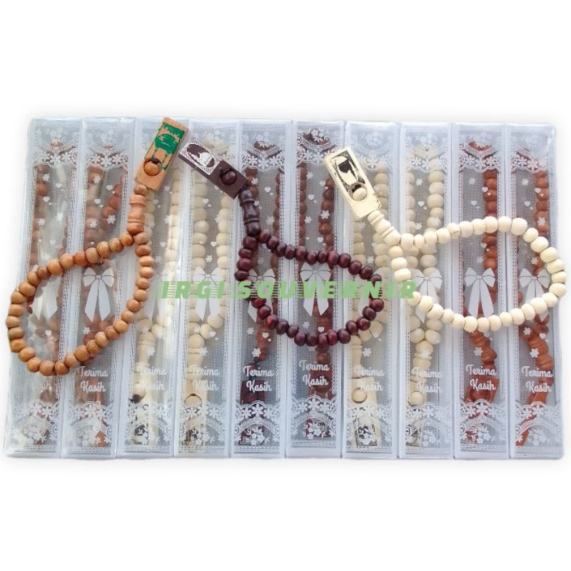 ISI 100 SOUVENIR PERNIKAHAN TASBIH KAYU KEMAS MIKA/SOUVENIR HAJI/SOUVERNIR ULANG TAHUN/SOUVERNIR KHI
