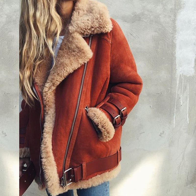 Women Winter Motorcycle Velvet Jacket Female Lapels Fur Thick Korean 2019 Bomber Jacket New Grunge