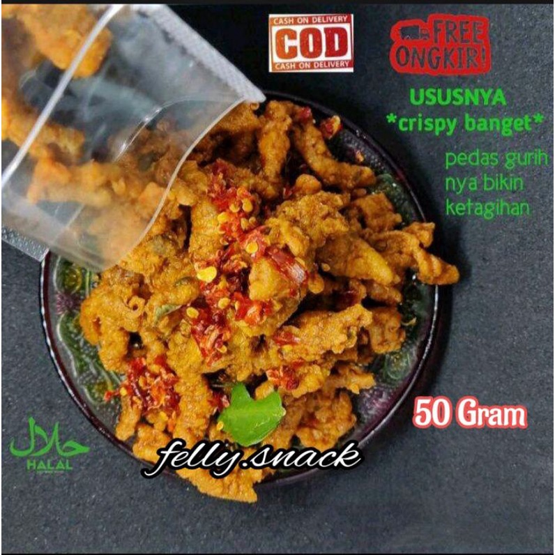 

usus ayam crispy daun jeruk/kemasan pouch netto 50 Gram